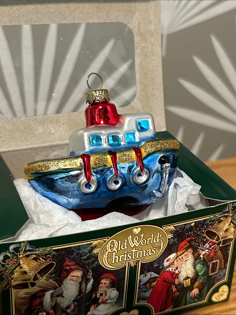Old World Christmas Glass Blue Boat Nautical Christmas Tree Ornament - Picture 3 of 5